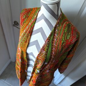 Soft Surroundings Wool Blend Topper Trimmed with Yarn Embroidered Yarn Details